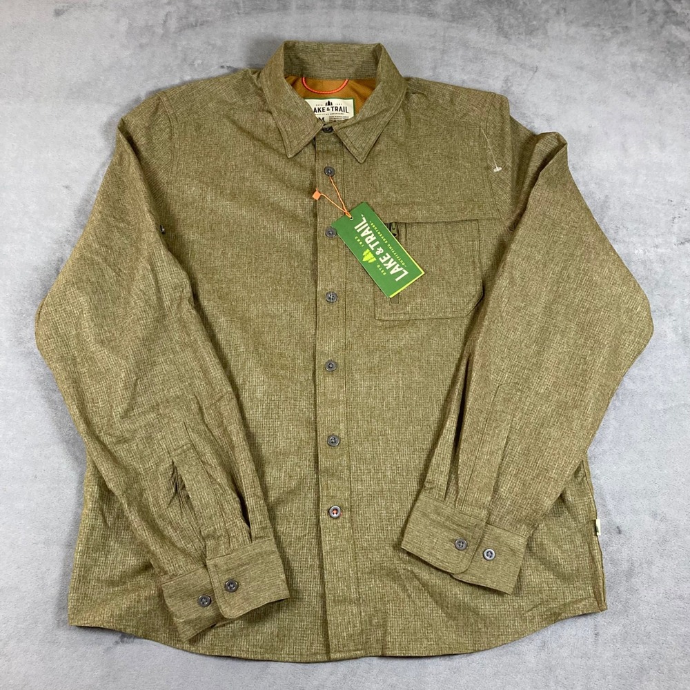 Lake & Trail Mens Olive Green Recycled Polyester Outdoor Adventure Shirt Medium